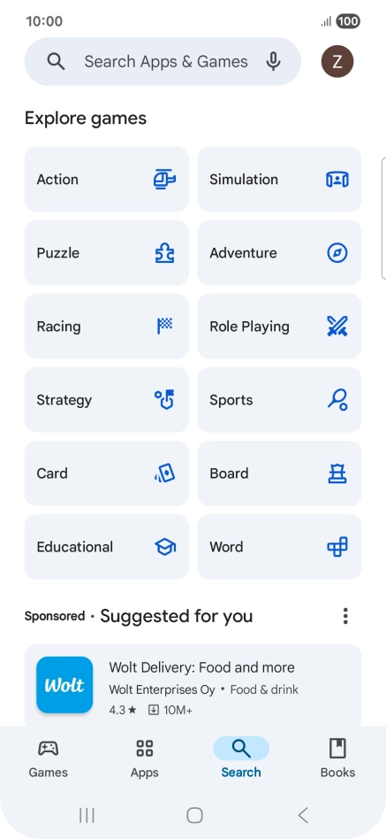 Press the search field.