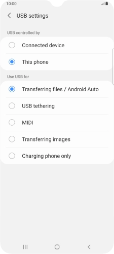 Press Transferring files / Android Auto.