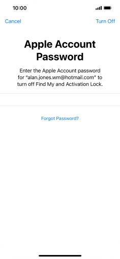Key in the password for your Apple ID and press Turn Off. Wait a moment while the factory default settings are restored. Follow the instructions on the screen to set up your phone and prepare it for use.