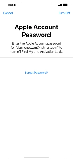 Key in the password for your Apple ID and press Turn Off. Wait a moment while the factory default settings are restored. Follow the instructions on the screen to set up your phone and prepare it for use.