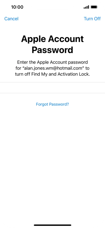 Key in the password for your Apple ID and press Turn Off. Wait a moment while the factory default settings are restored. Follow the instructions on the screen to set up your phone and prepare it for use.