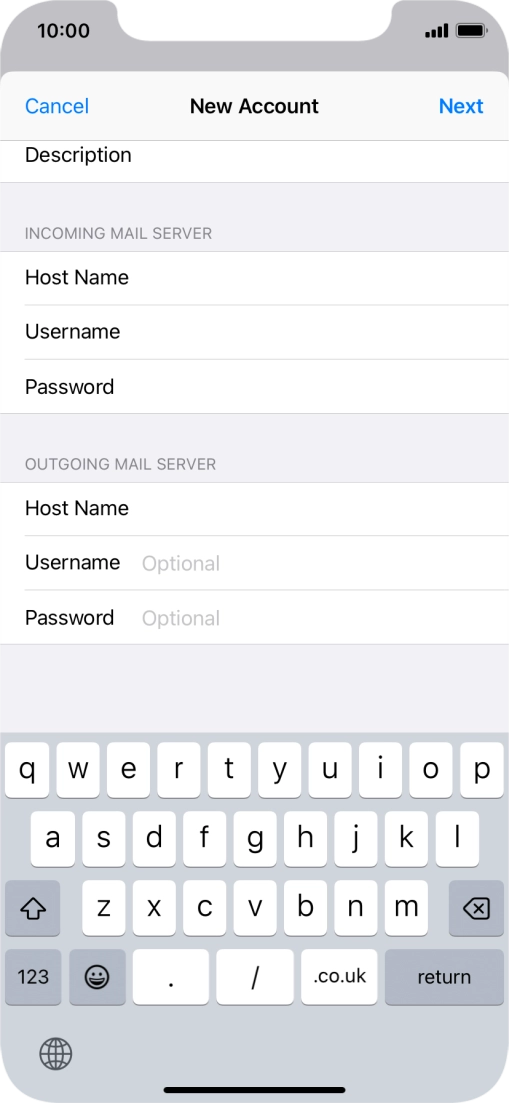 Press Username and key in the username for your email account.