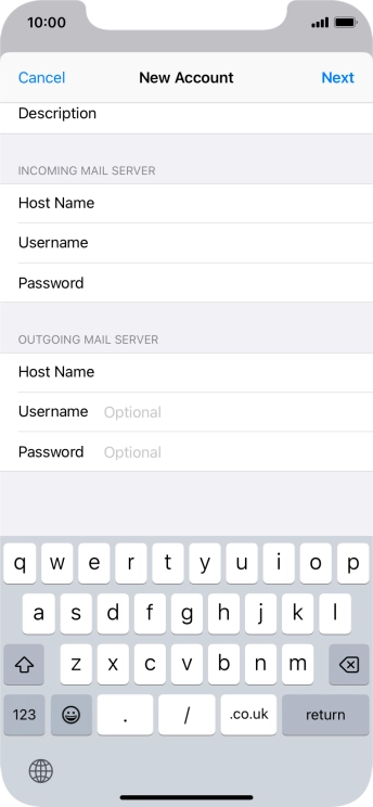 Press Username and key in the username for your email account.