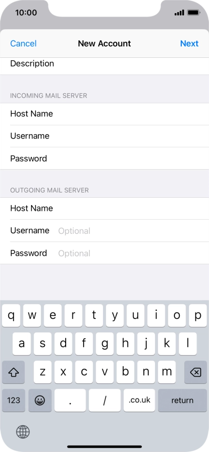 Press Username and key in the username for your email account.