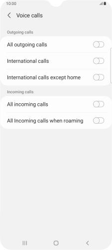 Press the required barring type to turn the function on or off.