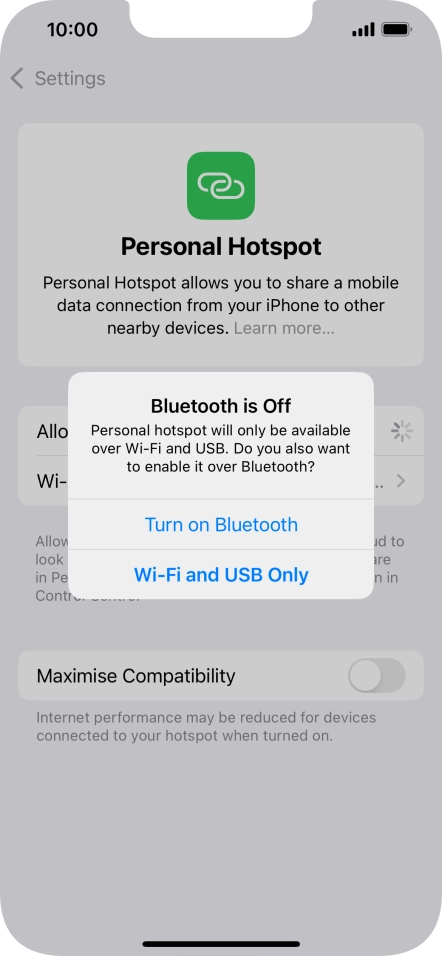 If Wi-Fi is turned on, press Wi-Fi and USB Only.