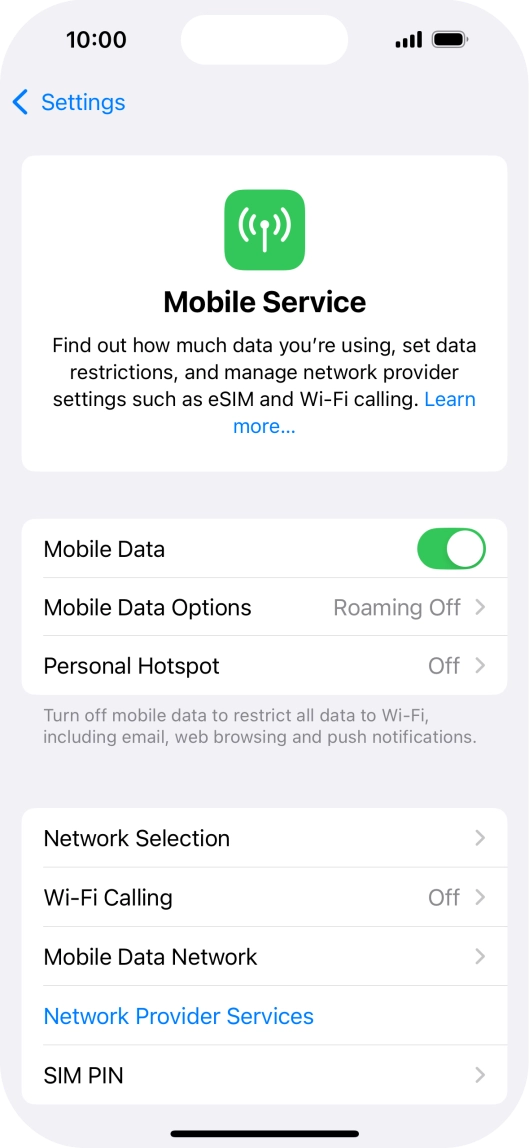 Press Mobile Data Options.