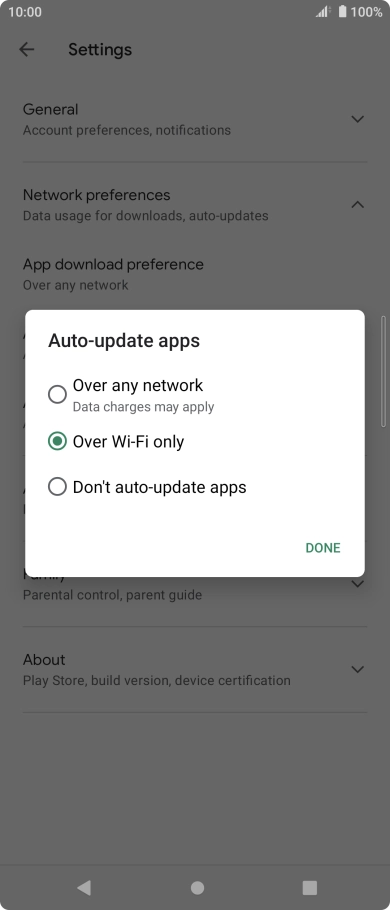 To turn on automatic update of apps using mobile network, press Over any network.