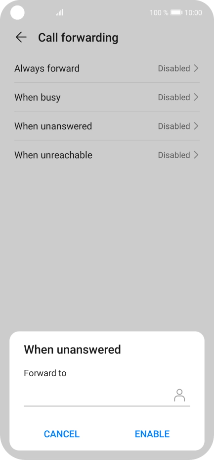 Key in +447953222222 and press ENABLE.