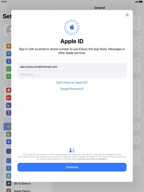 Press Password and key in the password for your Apple ID.