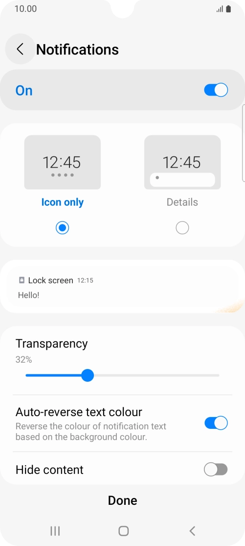 Press the required settings to turn them on or off.