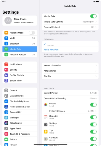 Press Mobile Data Options.