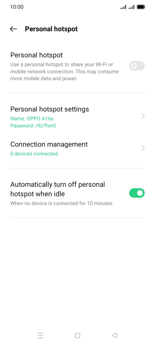 Press Personal hotspot settings.