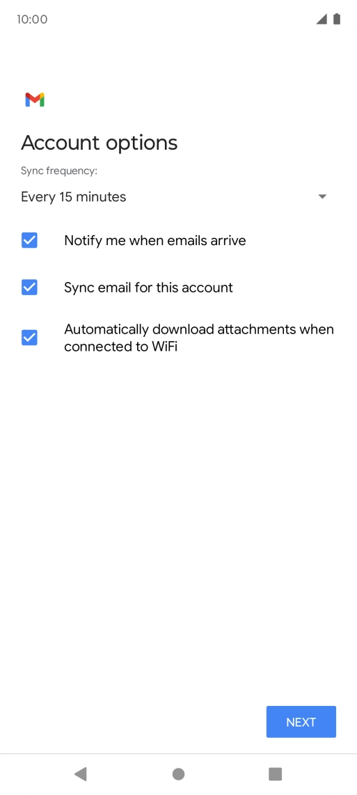 If this screen is displayed, you email account has been recognised and set up automatically. Follow the instructions on the screen to key in more information and finish setting up your phone.
