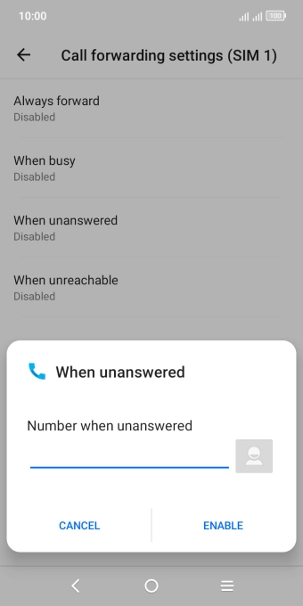 Key in +447953222222 and press ENABLE.