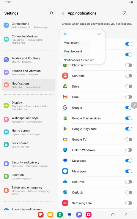 Press the required setting.