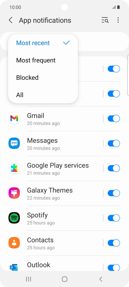 Press the required setting.