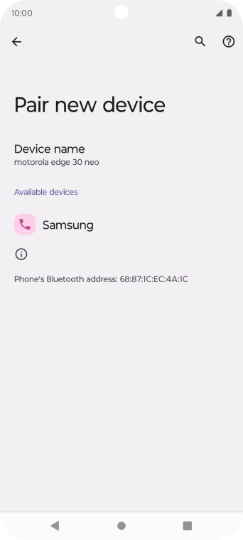 Press the required Bluetooth device and follow the instructions on the screen to pair the device with your phone.