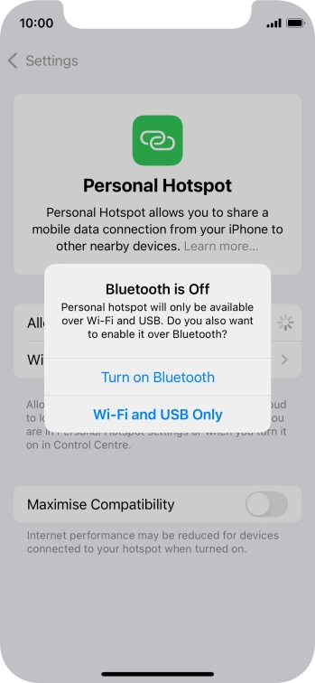 If Wi-Fi is turned on, press Wi-Fi and USB Only.