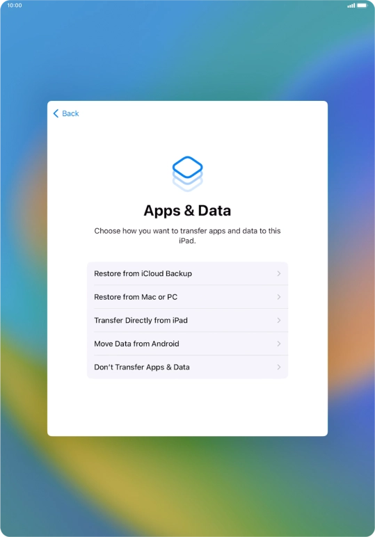 Press Don't Transfer Apps & Data and follow the instructions on the screen to finish the activation.