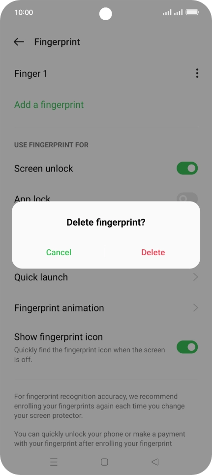 Press Delete and key in the additional phone lock code you created earlier.