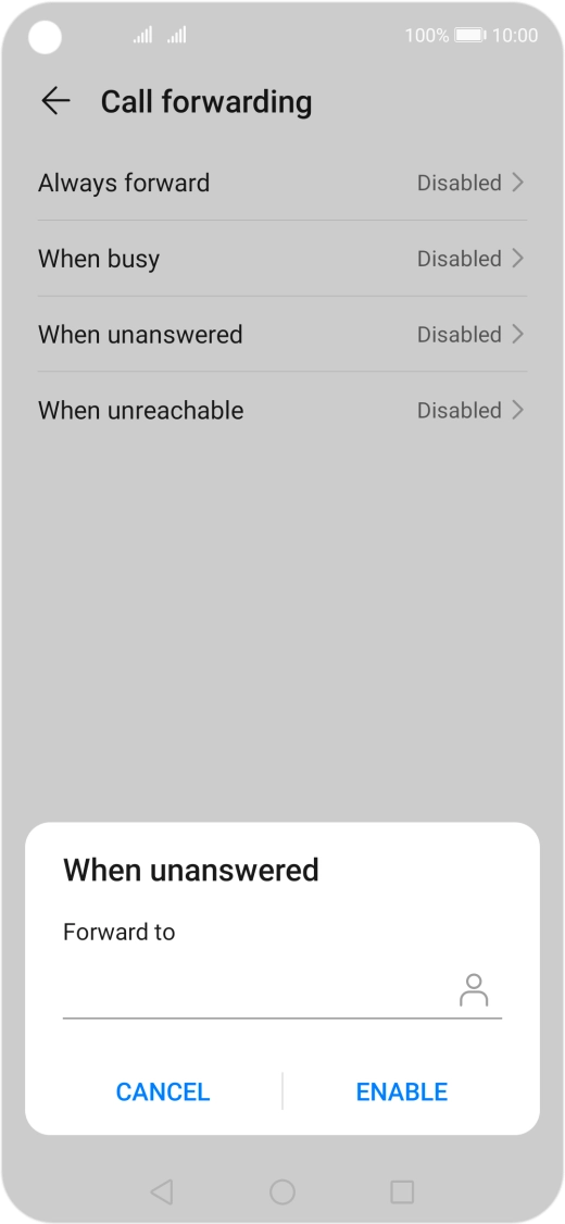 Key in +447953222222 and press ENABLE.