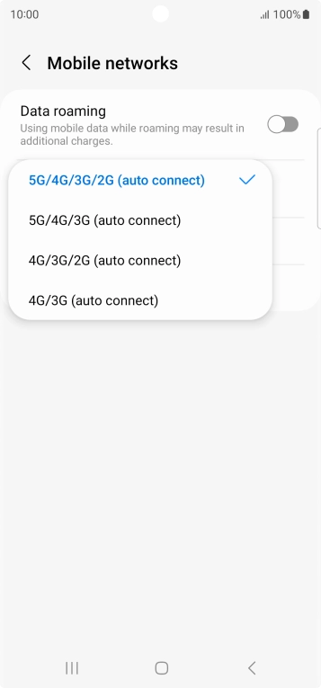 Press the required network mode.