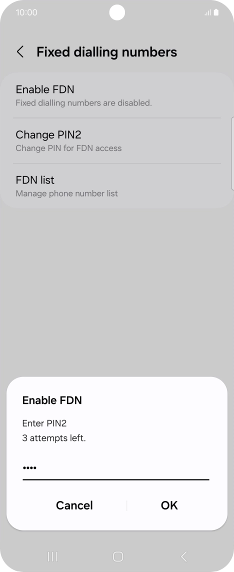 Key in your PIN2 and press OK. The default PIN2 is 0000.