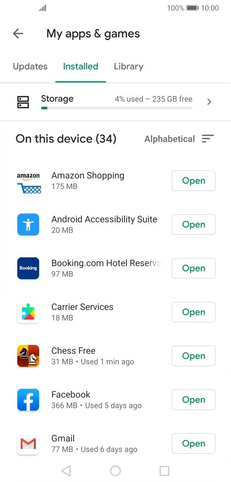 Press the required app.