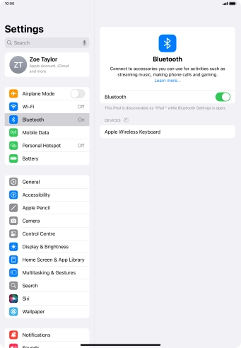 Press the required Bluetooth device and follow the instructions on the screen to pair the device with your tablet.