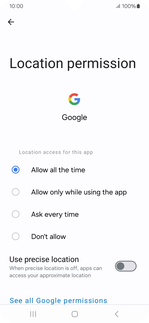 Press the required setting.