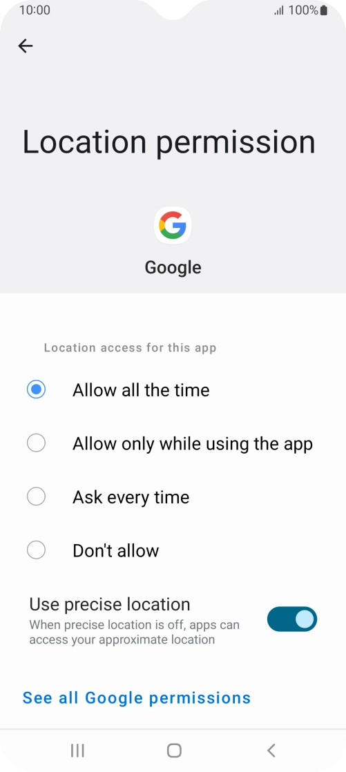 Press the required setting.