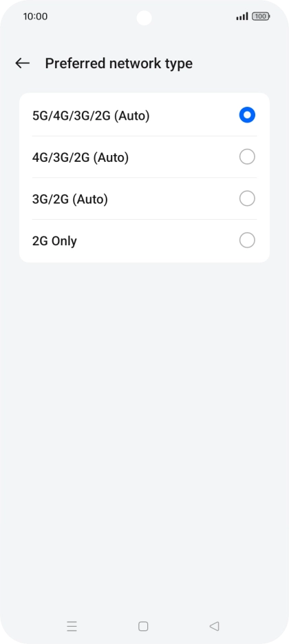 Press the required network mode.