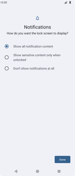 Press the required setting.
