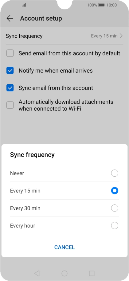 Press the required setting.