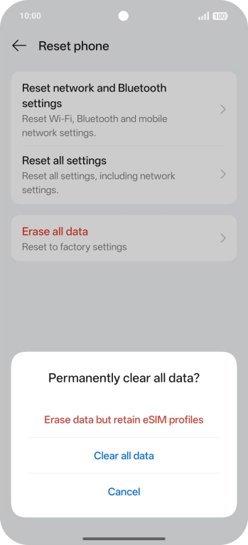 Press the required setting.