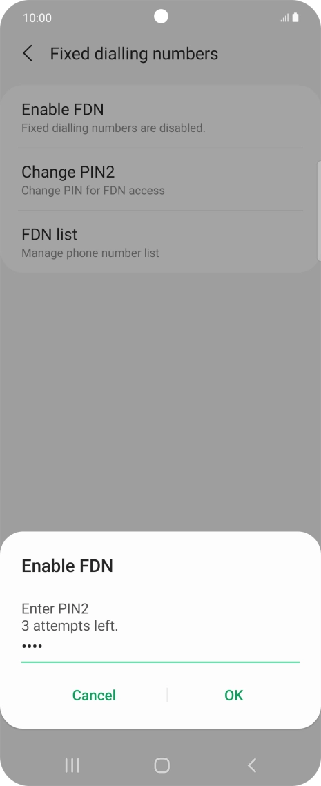 Key in your PIN2 and press OK. The default PIN2 is 0000.