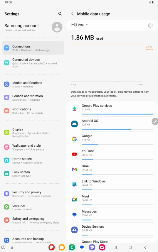 The data usage for each application is displayed below the name of the application.