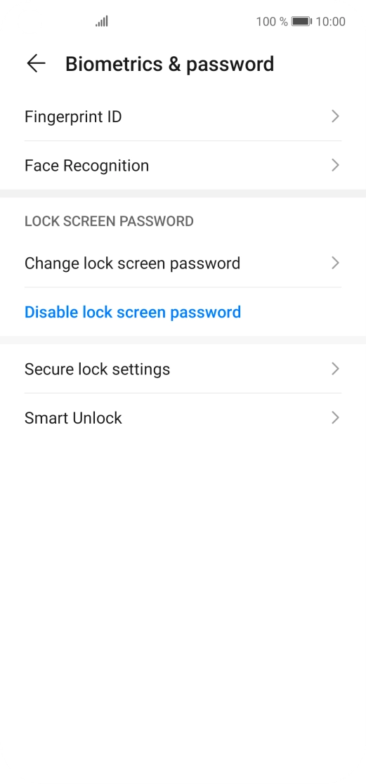 Press Disable lock screen password.