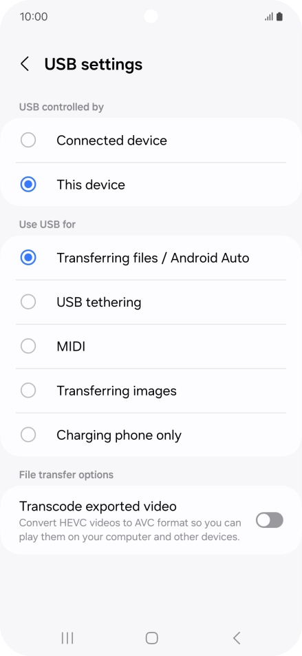 Press Transferring files / Android Auto.