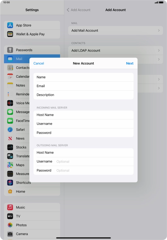 Press Username and key in the username for your email account.