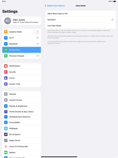 Press the required setting to turn the function on or off.