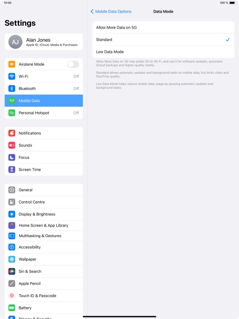 Press the required setting to turn the function on or off.