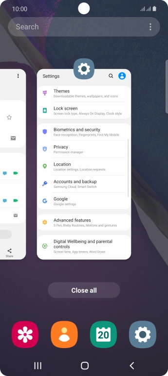 To end one running application, slide your finger upwards on the required application.