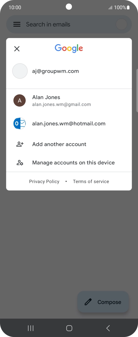 Press the required email account.