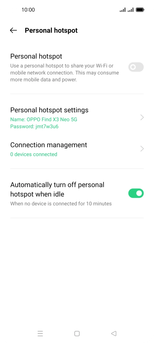 Press Personal hotspot settings.