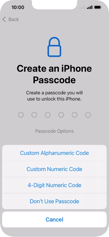 Follow the instructions on the screen to turn on use of phone lock code or press Don't Use Passcode.