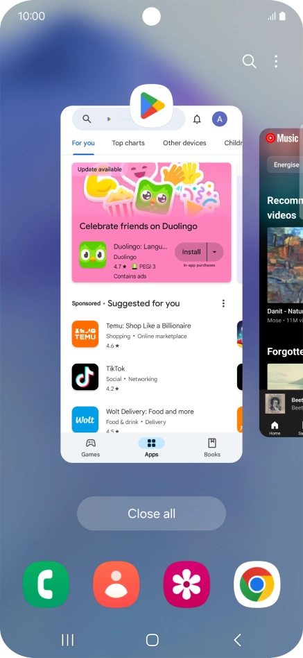 To end one running application, slide your finger upwards on the required application.