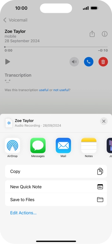 Press the required setting and follow the instructions on the screen to share or save the message.