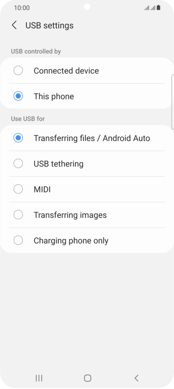 Press Transferring files / Android Auto.